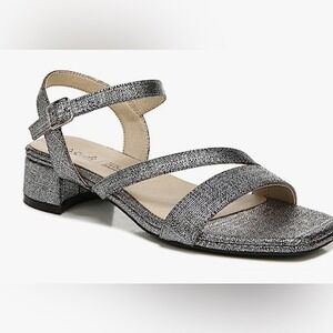 Life Stride Julep Black Metallic Block Heel Sandals Women's 9.5